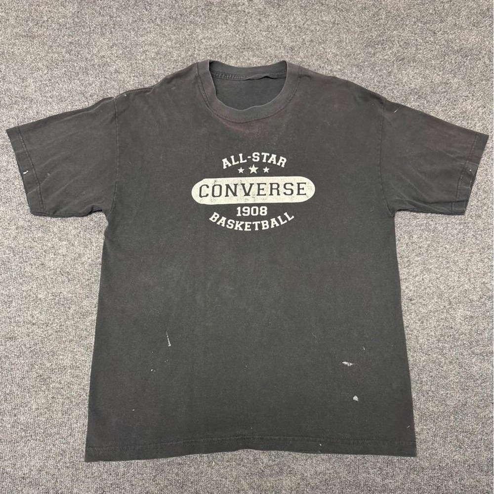 Converse All Star Basketball T-Shirt Mens Large Black Y2K Graphic Tee Distressed